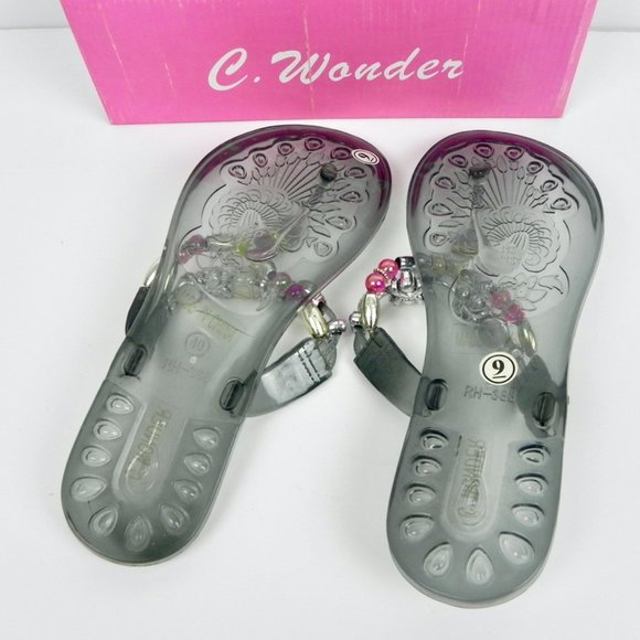 NWT Jewelled Flat Sandals | Clear Plastic Sandals - Size 8.5 to 9 - Picture 7 of 11